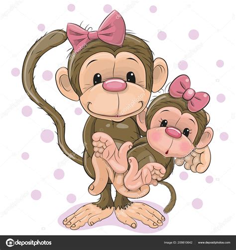 Greeting Card Two Monkeys Mother Baby Daughter — Stock Vector