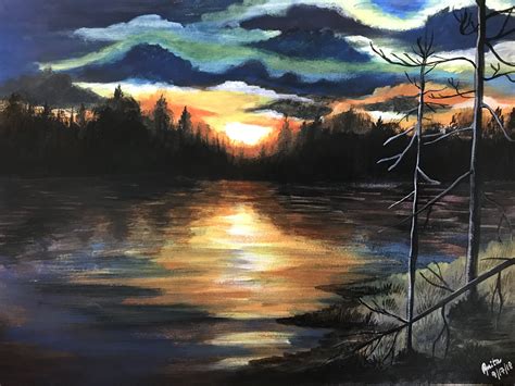 Acrylic Painting Sunset On The Lake Sketch Painting Acrylic Painting