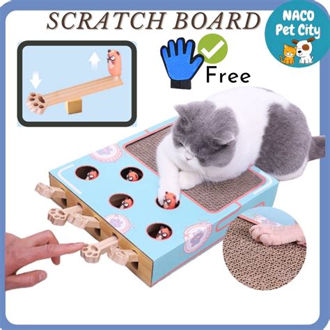 Whack A Mole Cat Toy Scratching Board Pad Cat Claw Catcher Cardboard