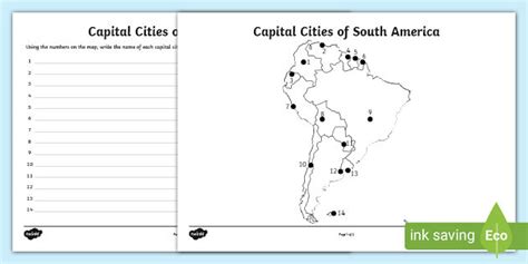 Capital Cities Of South America Activity Geography