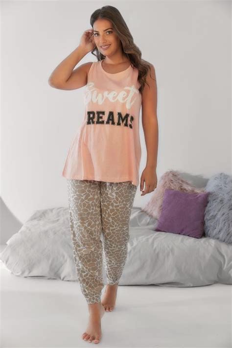 Peach Sweet Dreams Sleeveless Pyjama Top Plus Size 14 To 36