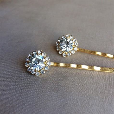 Gold Hair Pins Gold Bridal Crystal Hairpins 2 Pc Art Deco Hair
