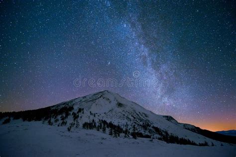 Milky Way Over The Snowy Peaks Of The Mountains Stock Image Image Of