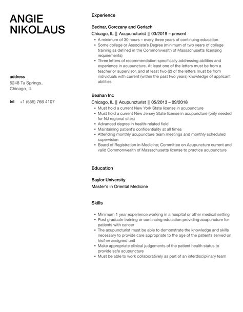 Acupuncturist Resume Samples Velvet Jobs