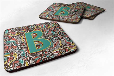 Set Of Letter B Retro Tribal Alphabet Initial Foam Coasters
