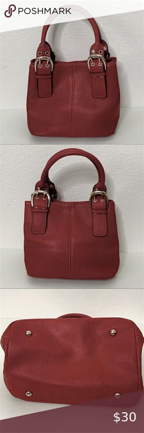 Tignanello Red Pebbled Soft Leather Double Rolled Handle Handbag