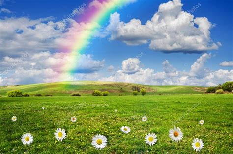 Sunny Day With Rainbow Background — Stock Photo © Klagyivik 57716587
