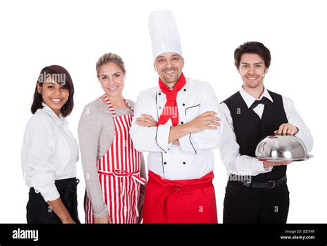 Group Of Restaurant Chef And Waiters Isolated On White Stock Photo Alamy