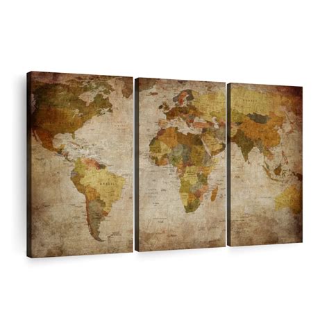 4 Panel Split World Map Canvas Print 15 Deep Frames Digital Added