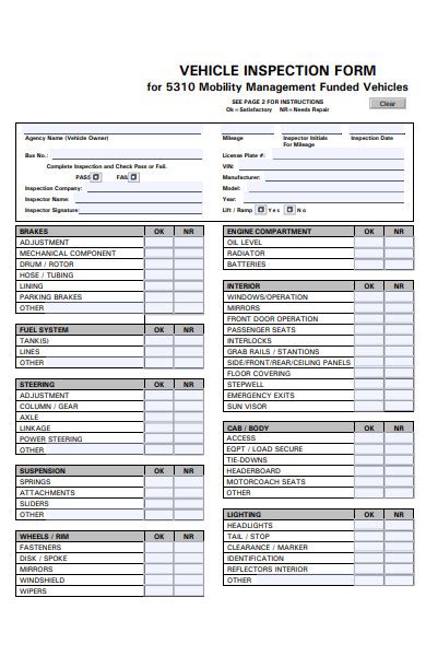 Quick Inspection Report Form Vehicle Inspection Inspection Checklist