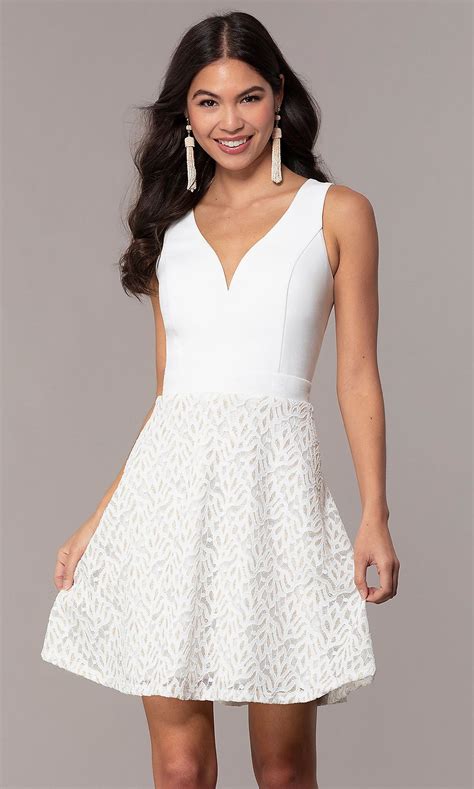 V Neck Short Ivory White Graduation Dress By Simply Dresses White