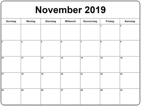 Kalender November 2019 Kostenfreier Download