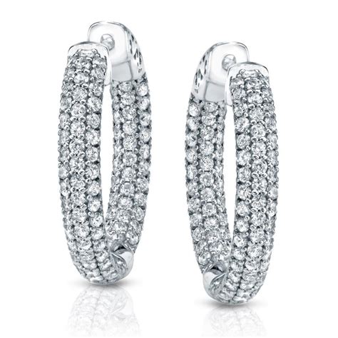 14k White Gold Large Micro Pave Round Diamond Hoop Earrings 350 Ct Tw