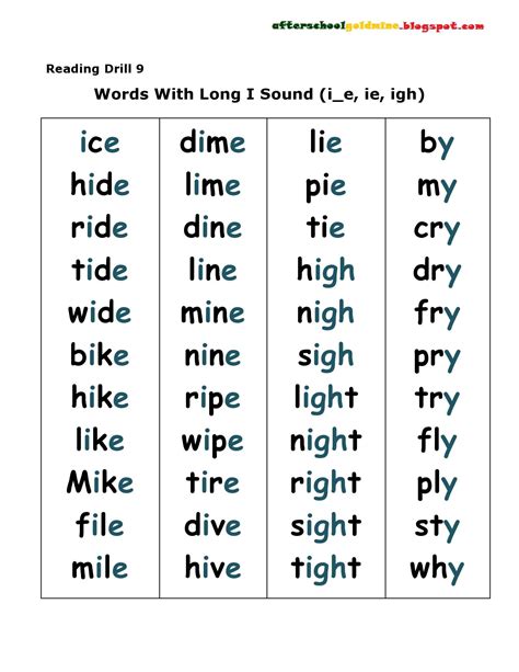 Reading Drill 9 List Of Words With Long I Sound English Phonics