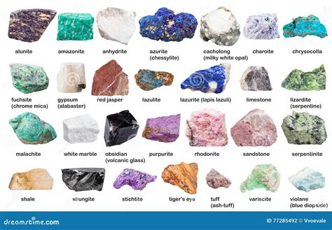 Set From Decorative Gems And Minerals With Names Stock Photo Image Of