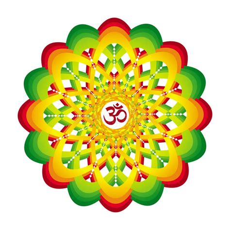 Colorful Mandala With Aum Om Ohm Sign Red Orange Yellow Green