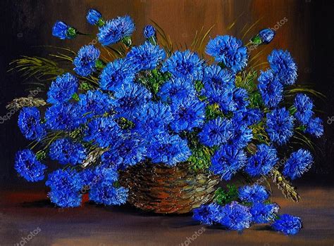 Blue Flowers Oil Paintings Oil Painting Of Blue Flowers In A Vase