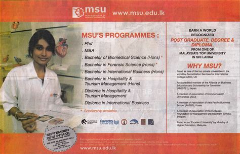 Try again for another university, course or intake. Management & Science University (MSU) Srilanka invites ...