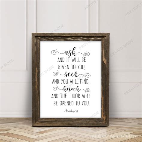 Ask And It Will Be Given To You Bible Verse Wall Art Etsy Bible