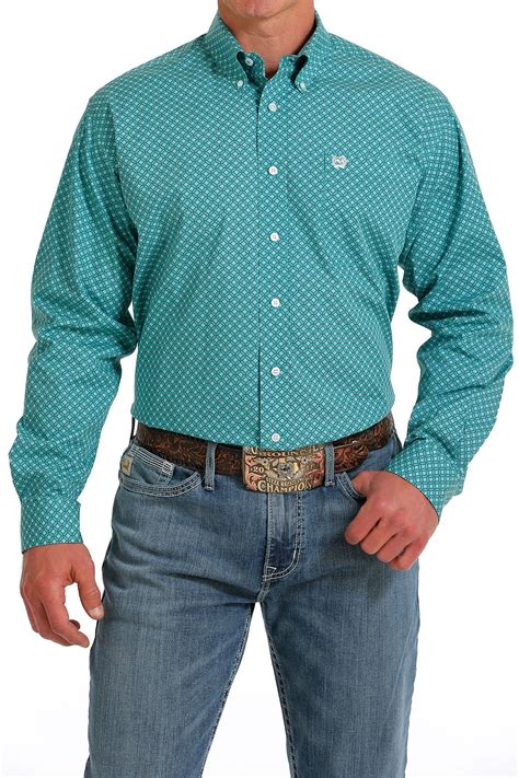 cinch jeans men s medallion print button down western shirt turquoise white