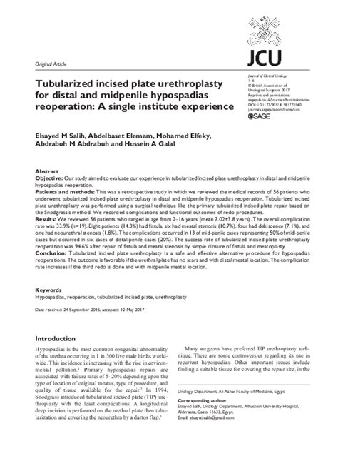 Pdf Tubularized Incised Plate Urethroplasty For Distal And Proximal