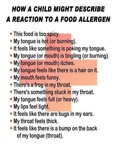 Food Allergy Symptoms That Kids Describe Allergys Pinterest