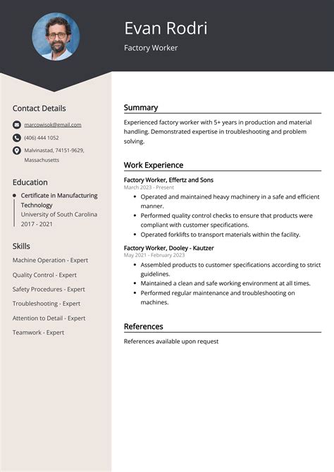 Factory Worker Resume Example Free Guide