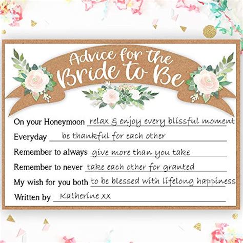 Bridal Shower Advice Cards The Bride Fun Game And Well Wishes 50 Per