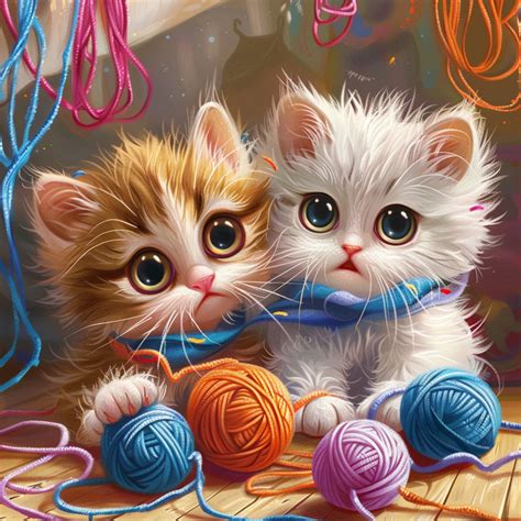 Kittens And Yarn Art Print Free Stock Photo - Public Domain Pictures