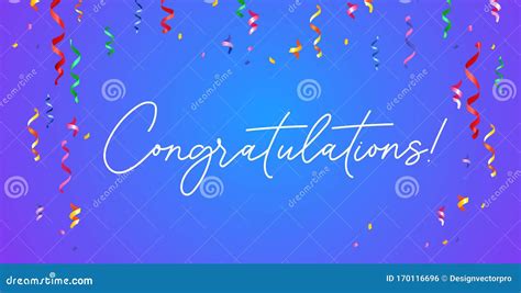 Congratulation Banner With Confetti On Blue Gradient Background Stock