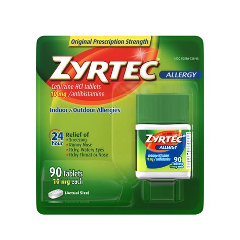 Zyrtec 24 Hour Allergy Relief Tablets With 10 Mg Cetirizine Hci 90 Ct