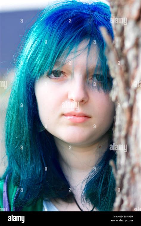Girl With Blue Hair Stock Photo Alamy