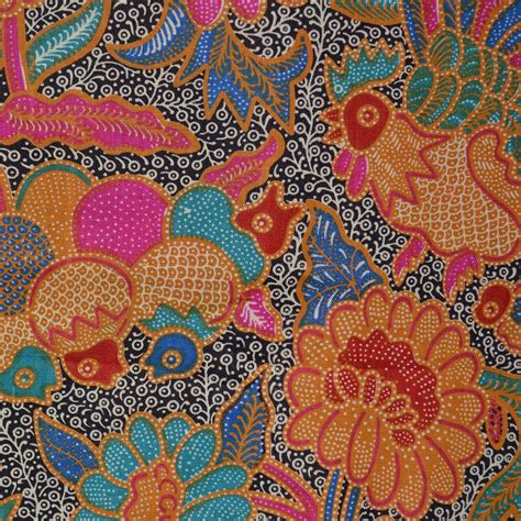 Vintage Cranston Fabric Indonesian Batik Print Fabric Flowers And Chickens