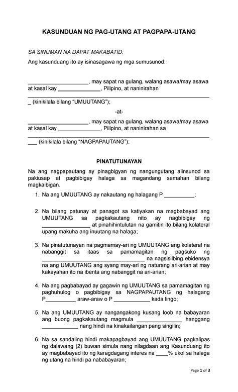 Halimbawa Ng Kasunduan Legal Kasunduan Sa Pagsasanla Ng Bahay At