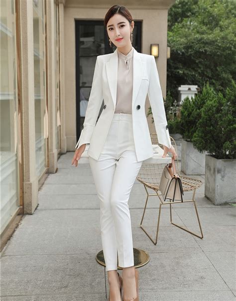 Fashion Casual Ladies White Blazer Women Business Suits Pant And Jacket