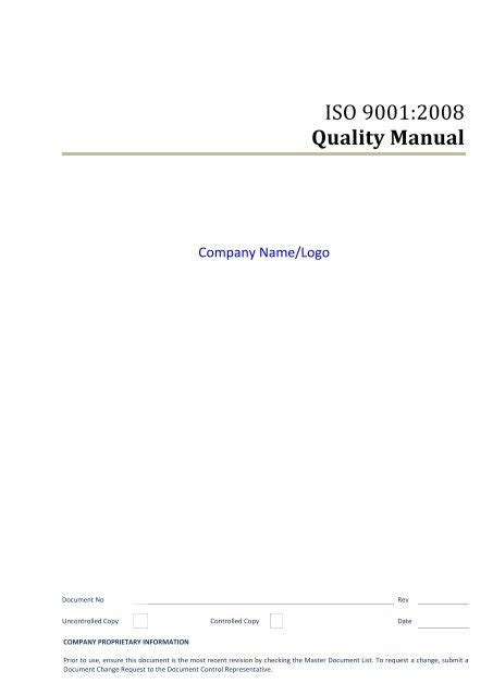 Quality Manual And Procedure Template Giza Systems