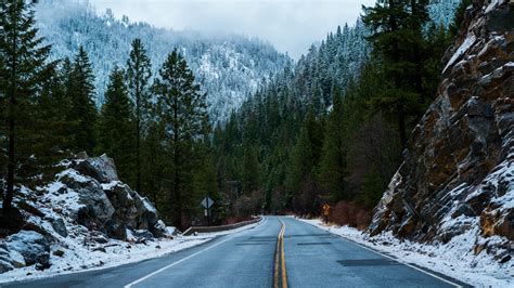 Download 1920x1080 Road Snow Forest Mountain Rock
