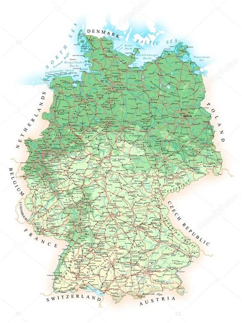 Niemcy Szczegółowa Mapa Topograficzna Ilustracja — Grafika