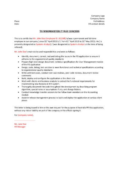 I am writing to you today in support of _'s work visa for temporary entrance into _. FREE 4+ Character Reference (for Immigration) Recommendation Letters in PDF