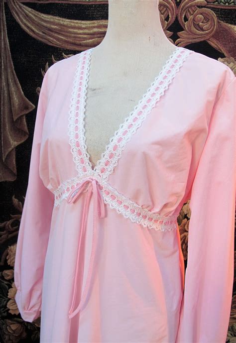 NIGHTGOWN Pink NIGHTIE Long Sleeve Maxi Night Dress Lace GOWN Etsy