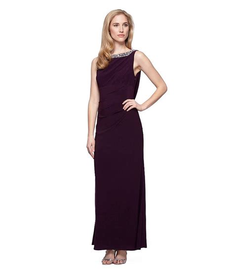 Alex Evenings Beaded Neck Drape Back Gown Dillards