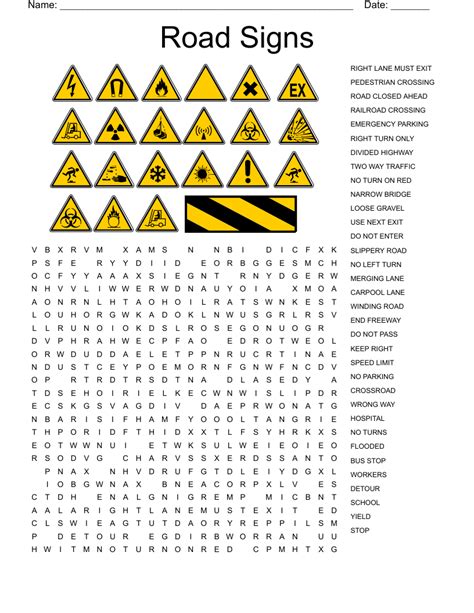 Road Signs Word Search Wordmint