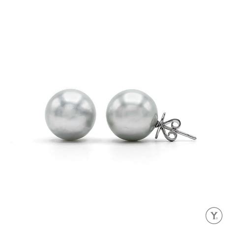 15mm South Sea Pearl Stud Earrings Silver Ish White Pearl Earrings In