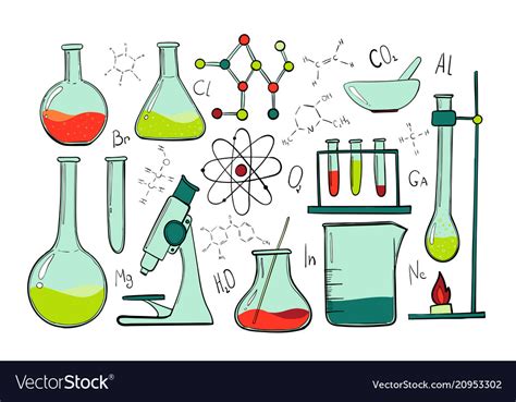 Laboratory Equipment Color Set Science Chemistry Vector Image