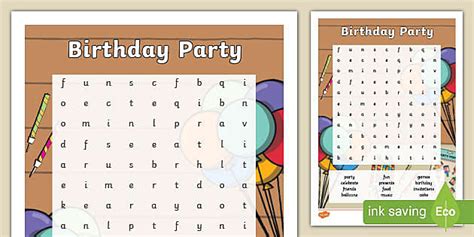 Birthday Party Word Search Teacher Made Twinkl