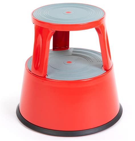 Round Rolling Step Stool 17 Tall 2 Tier Red Steel