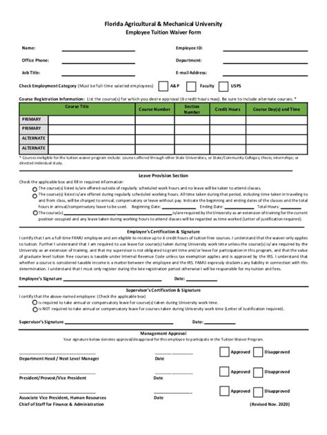 Fillable Online Employee Tuition Waiver Form Fax Email Print Pdffiller
