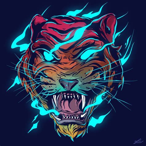neon tiger illustration by alesmem on deviantart