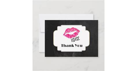 Pink Kissy Lips With Xoxo Gold On Black Thank You Zazzle