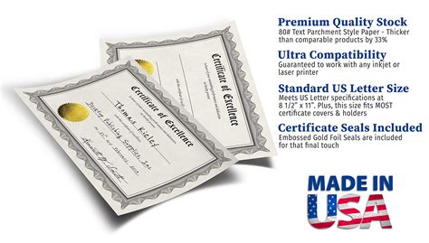 Buy Certificate Of Excellence Certificate Paper With Embossed Gold Foil